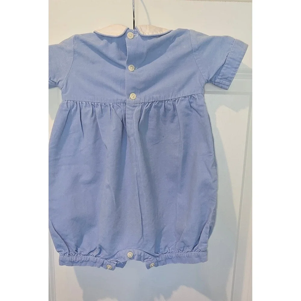 Vive La Fete Smocked Rocking Horse Blue Corduroy Bubble‎ Romper 9M